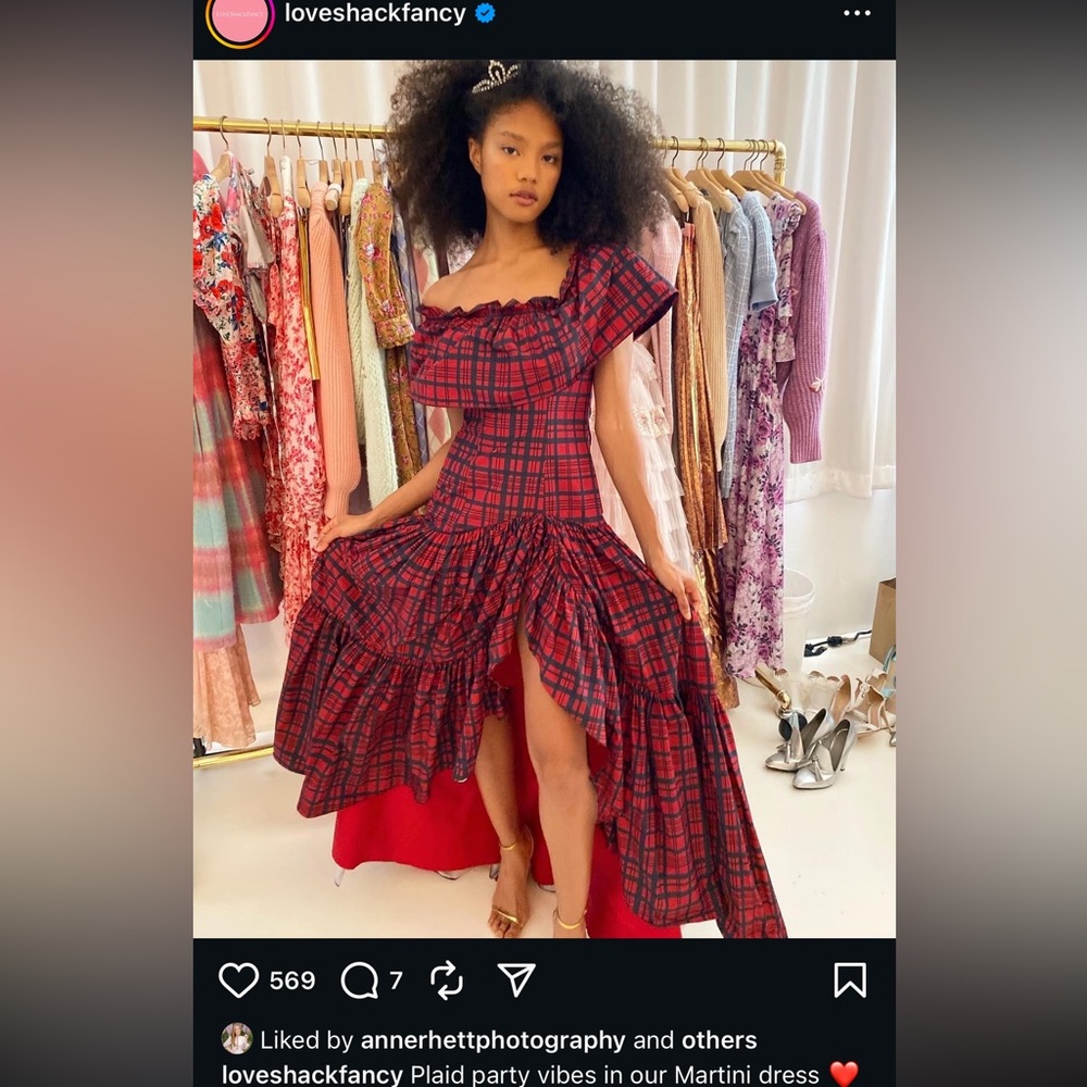 LoveShackFancy Martini gown in Moody Ruby plaid